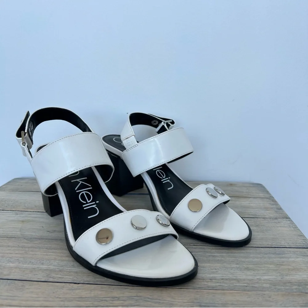 White Calvin Klein Block Heel Sandal Heels - Picture 8 of 10